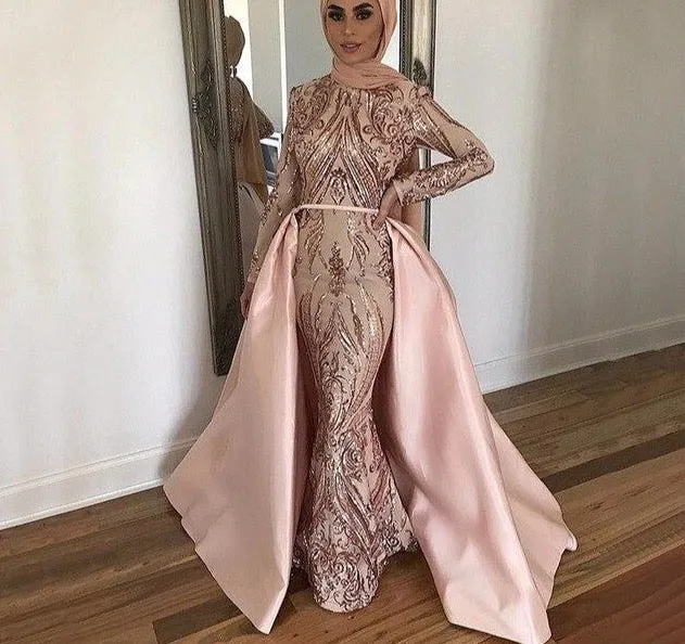 Green One Shoulder Long Sleeves  Sequeined Evening Dresses