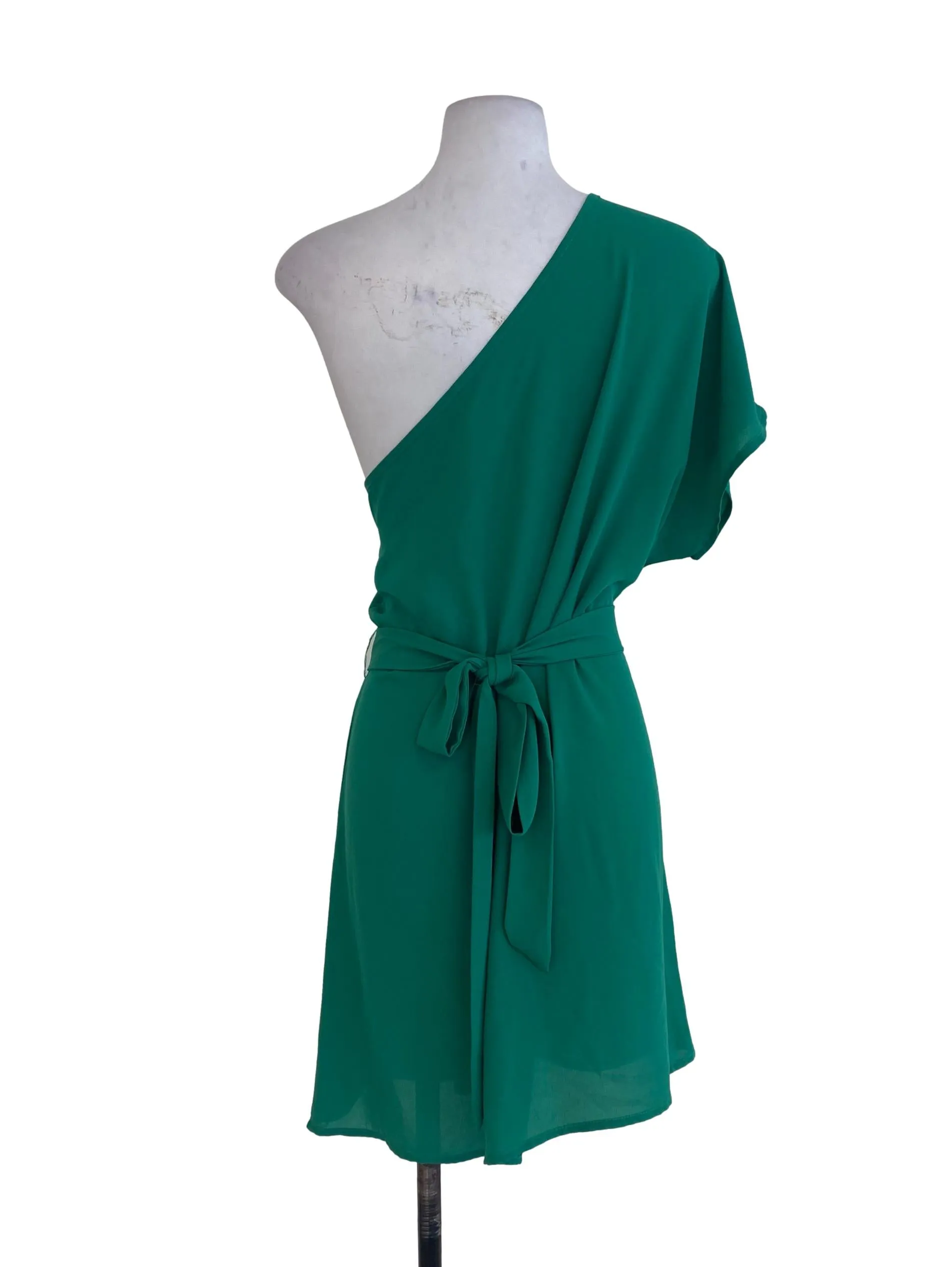 Green Plain Asymmetrical Dress
