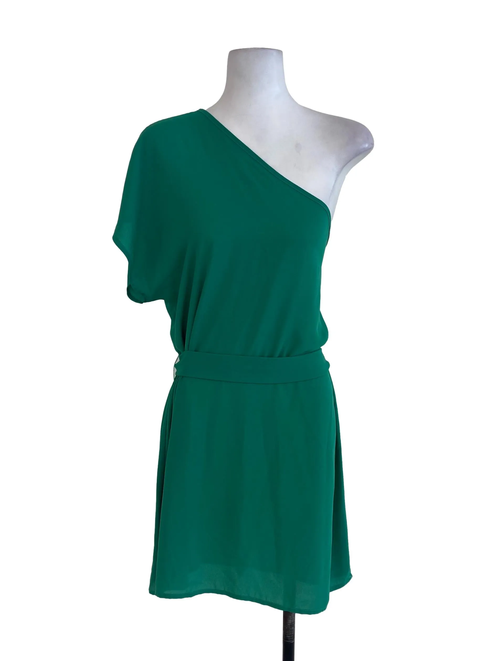 Green Plain Asymmetrical Dress