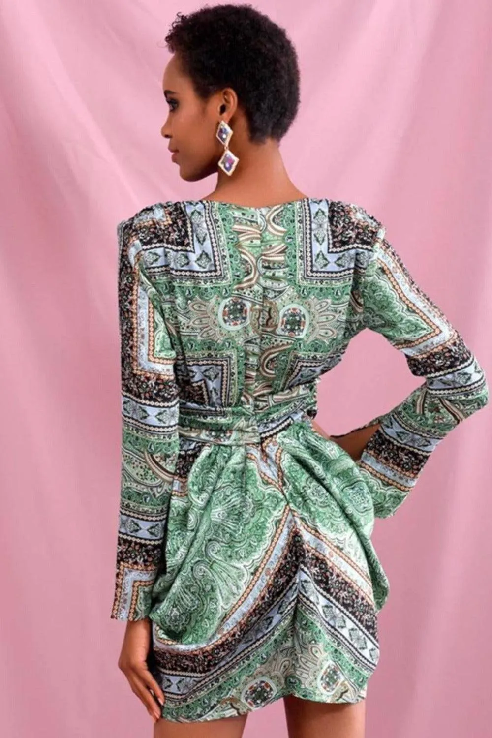Green Vintage Versace Print Mini Dress