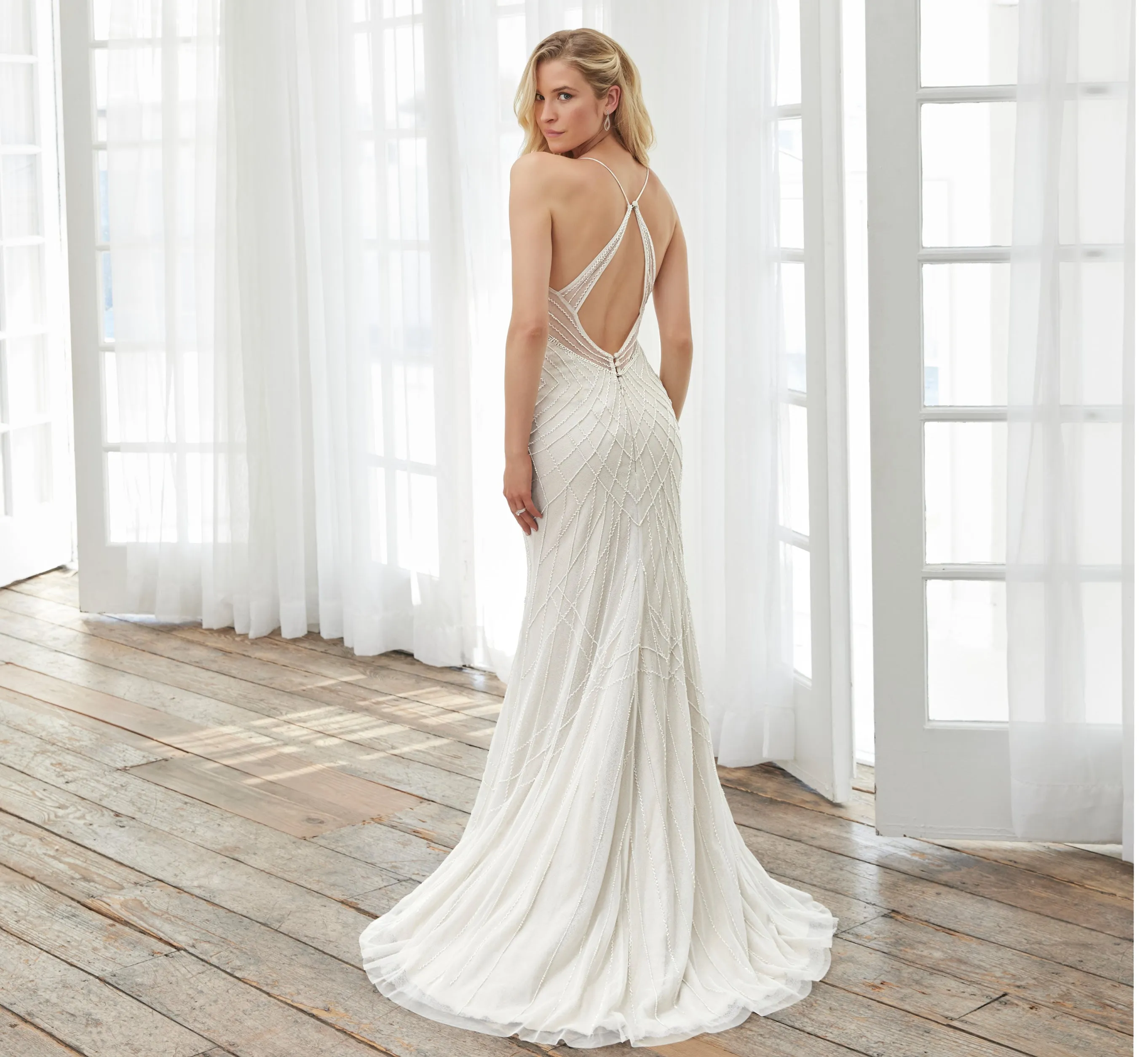 Hand-Beaded Empire Waist Gown In Ivory Silver Ivory