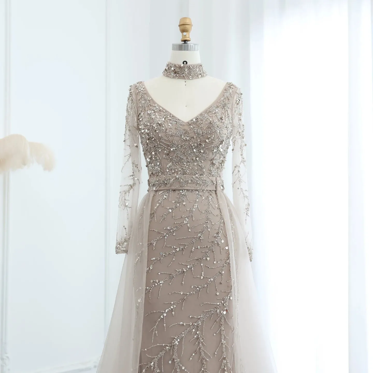 HELEN Luxury Beaded Evening Gowns with Overskirt