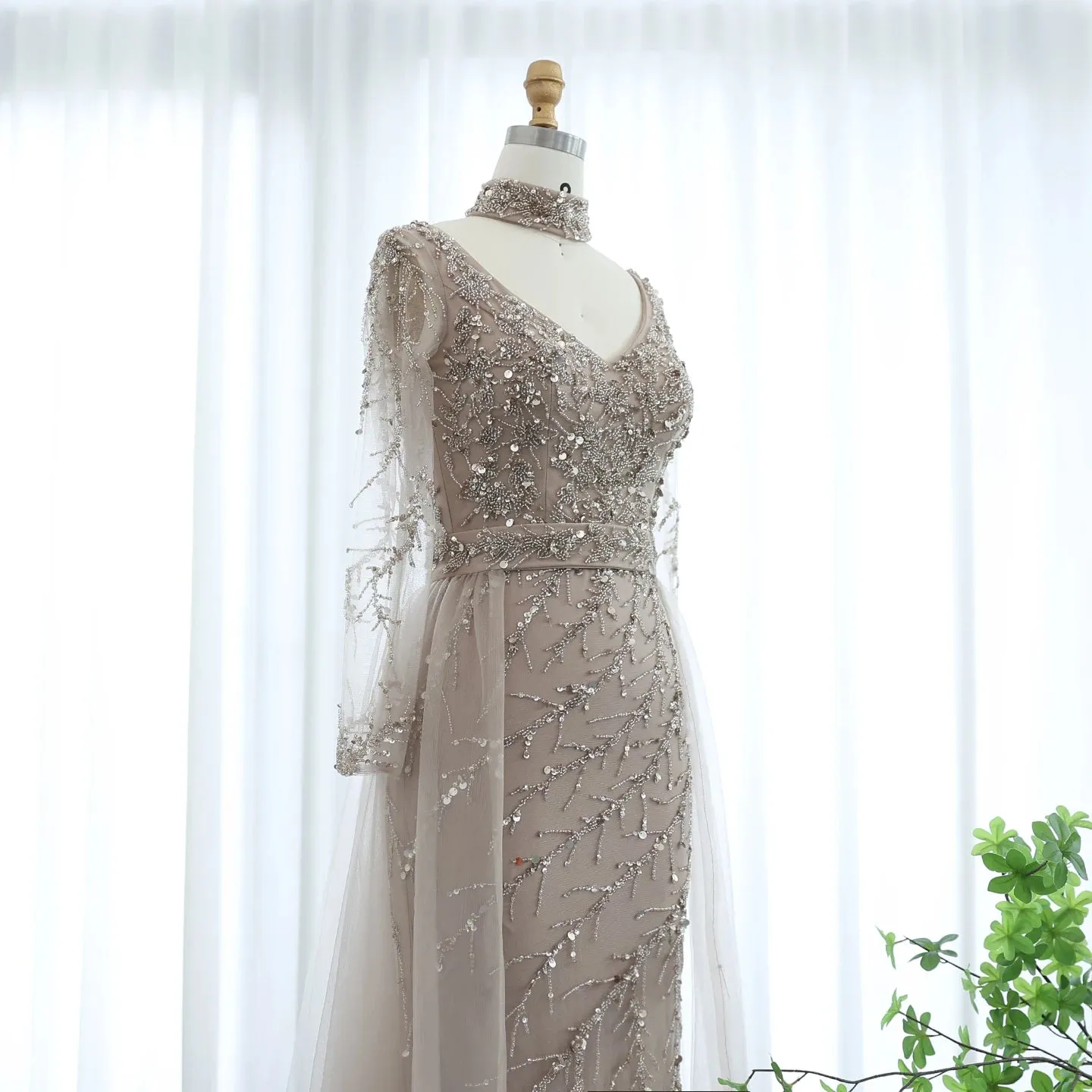 HELEN Luxury Beaded Evening Gowns with Overskirt