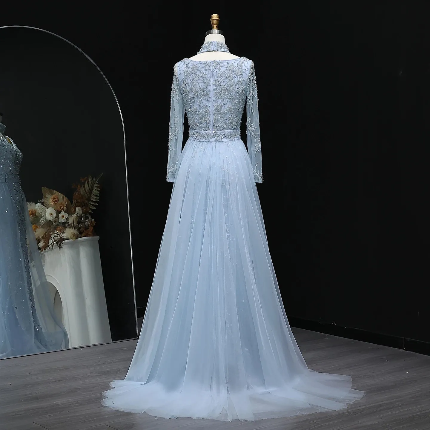 HELEN Luxury Beaded Evening Gowns with Overskirt