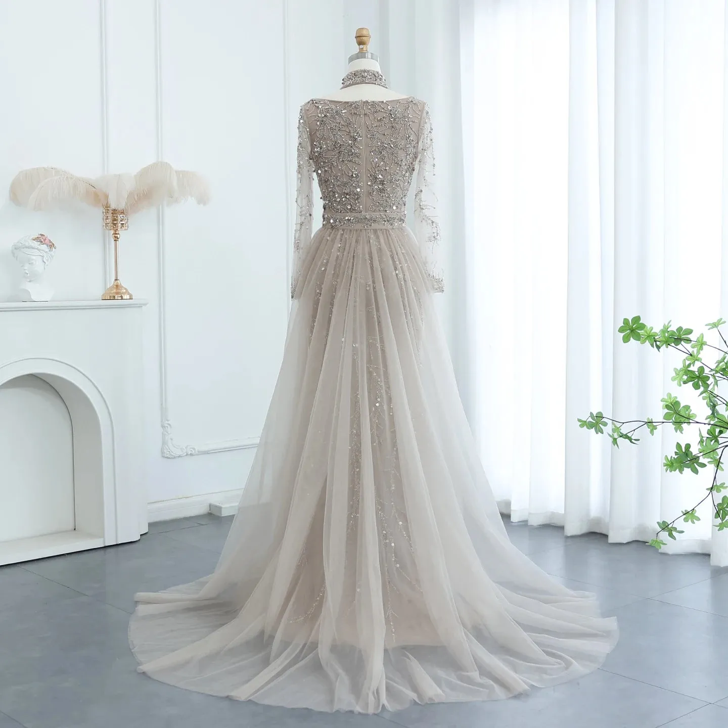 HELEN Luxury Beaded Evening Gowns with Overskirt