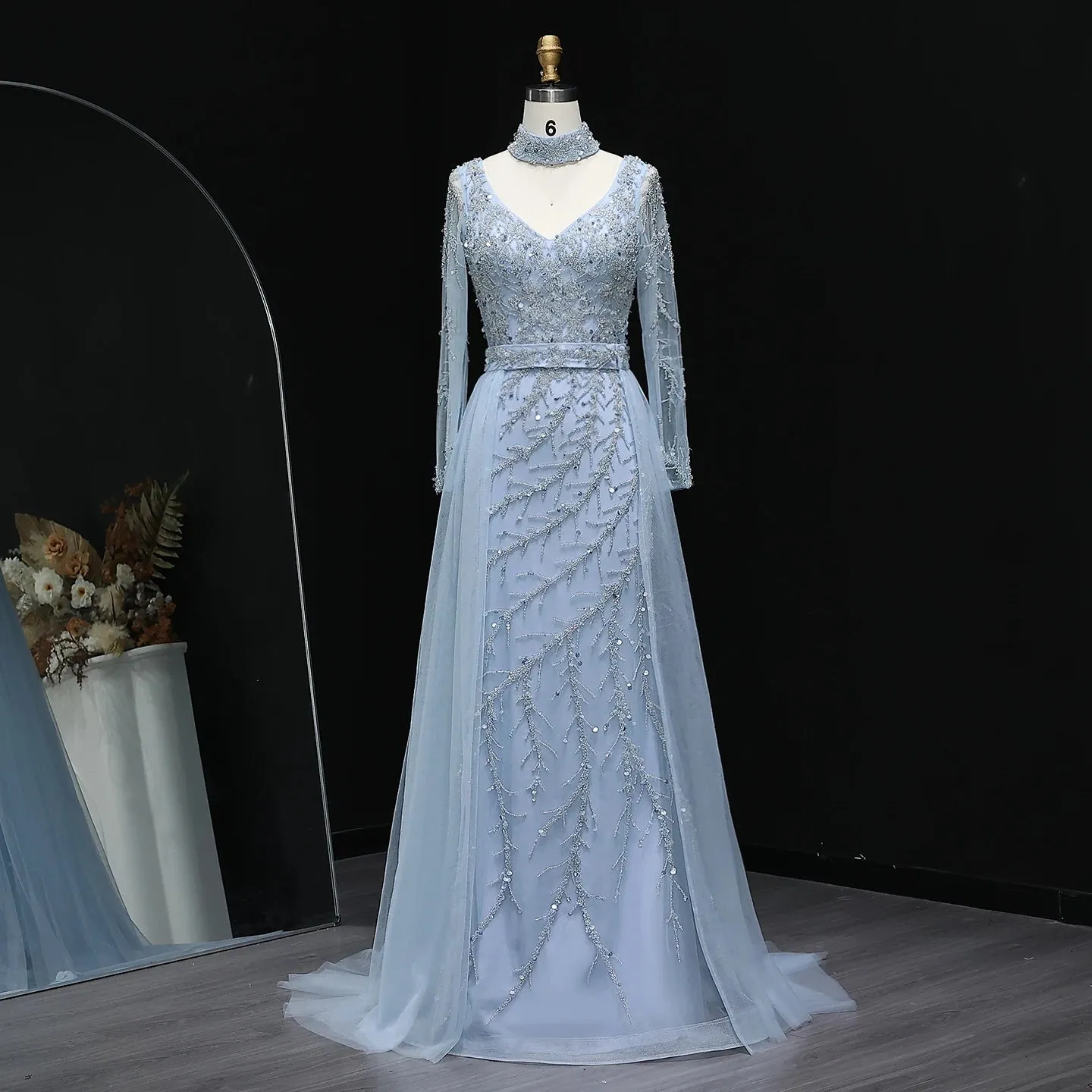 HELEN Luxury Beaded Evening Gowns with Overskirt