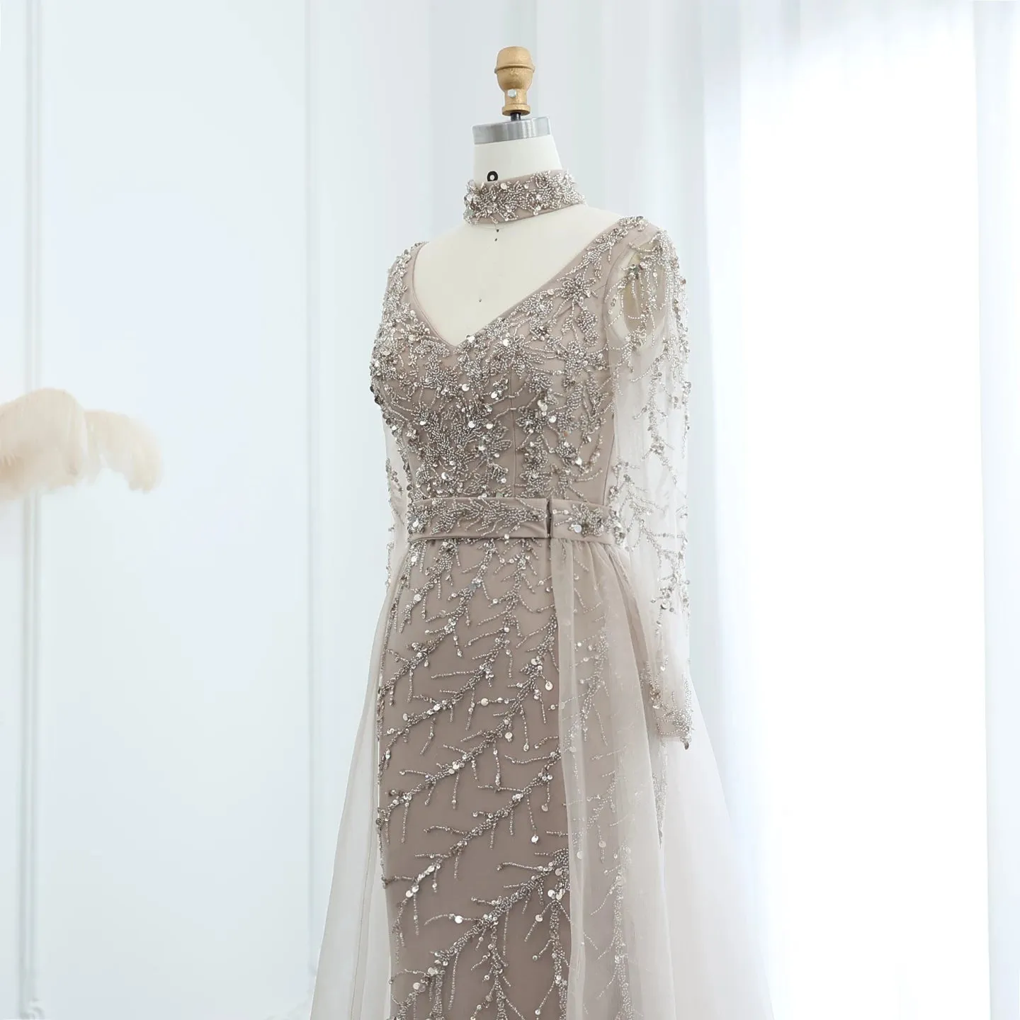 HELEN Luxury Beaded Evening Gowns with Overskirt