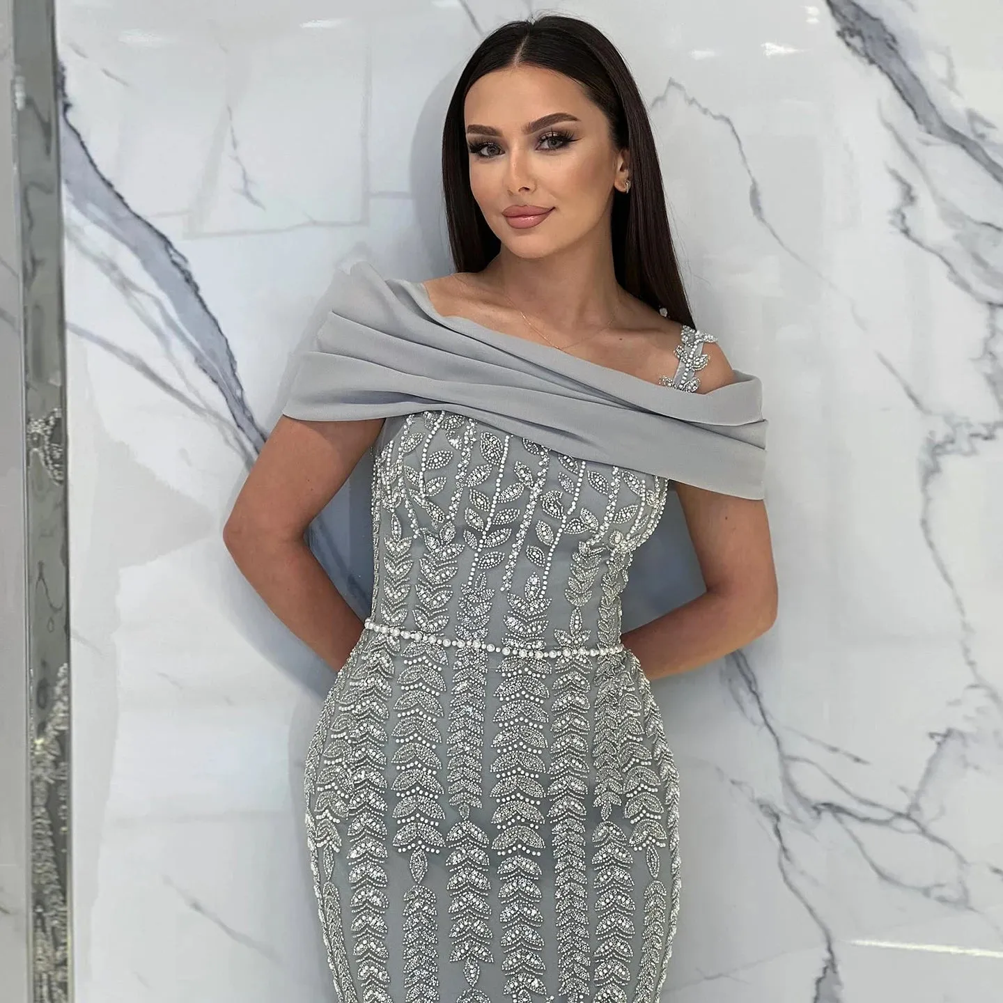 HELEN Luxury Elegant Off Shoulder Evening Dress with Slit