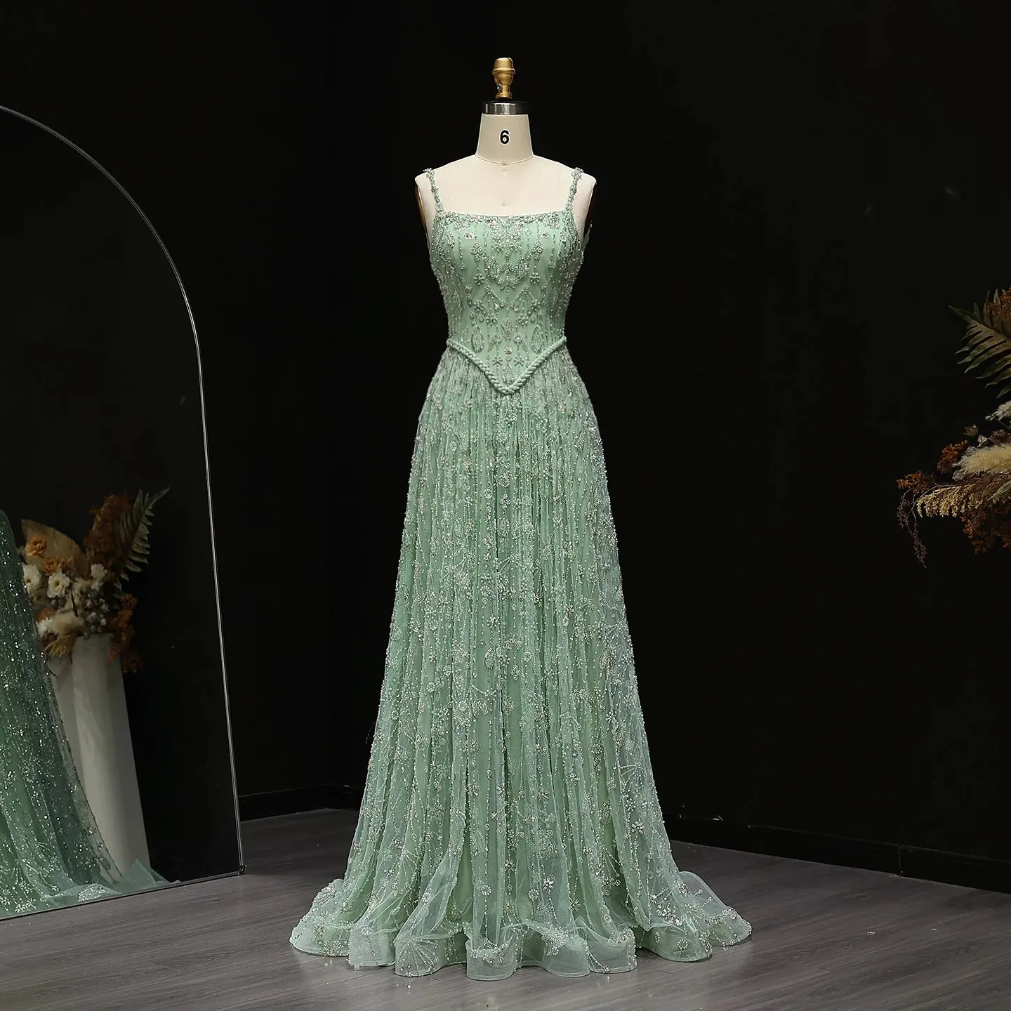 HELEN Luxury Elegant Sage Green Evening Dress