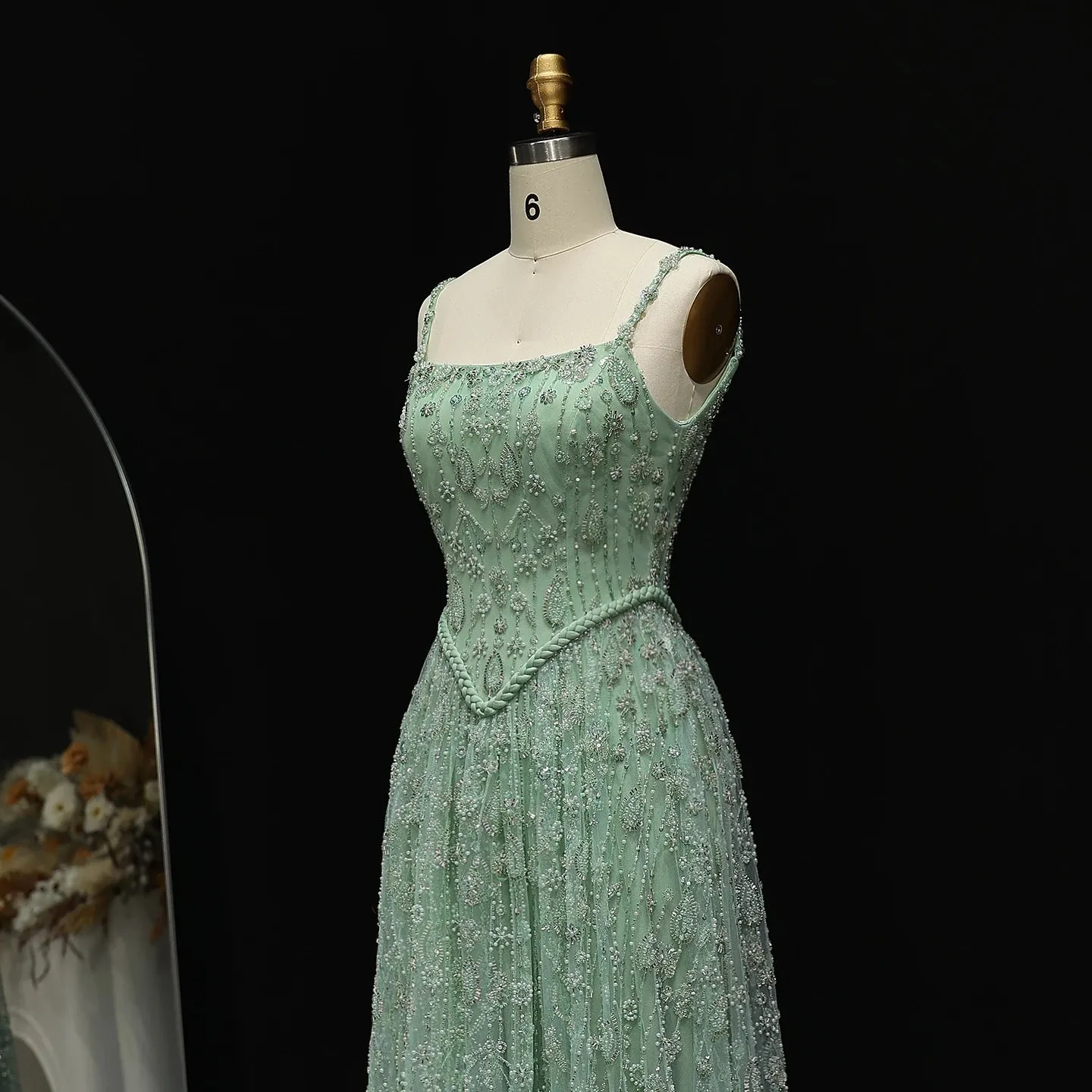 HELEN Luxury Elegant Sage Green Evening Dress