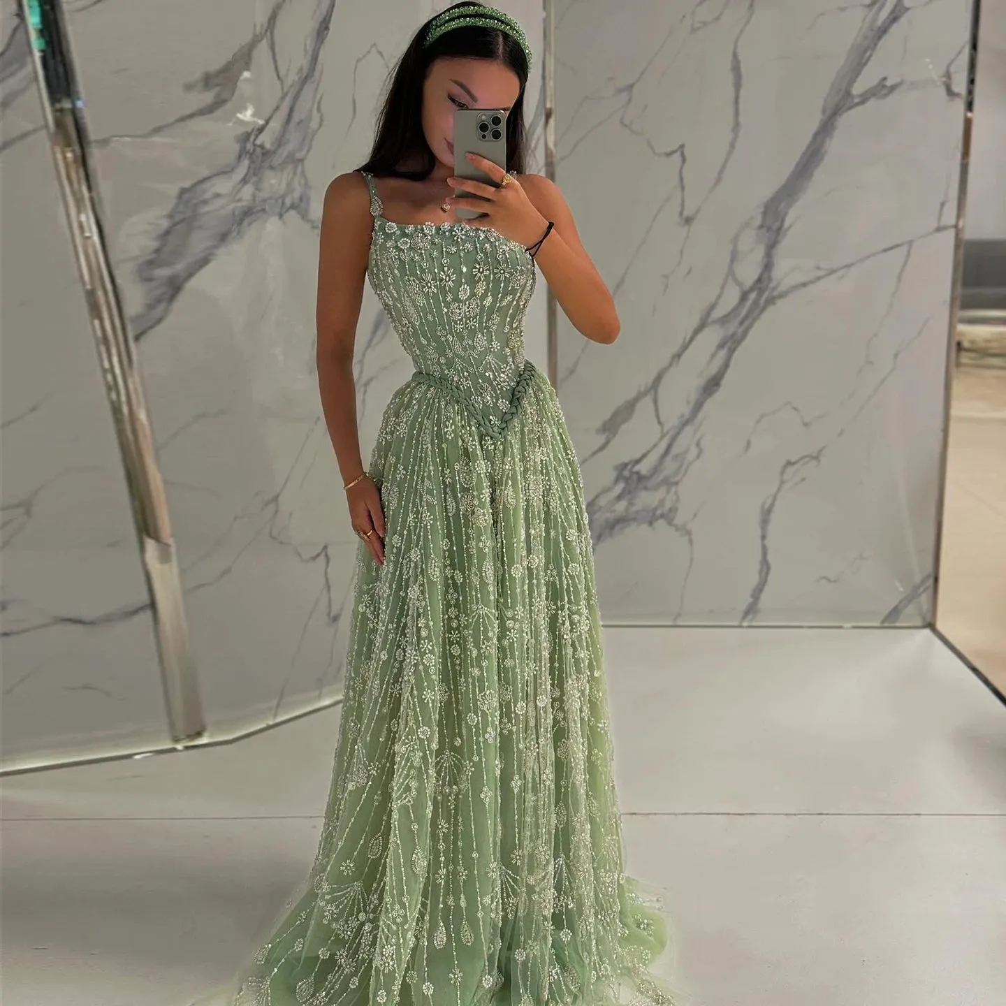 HELEN Luxury Elegant Sage Green Evening Dress