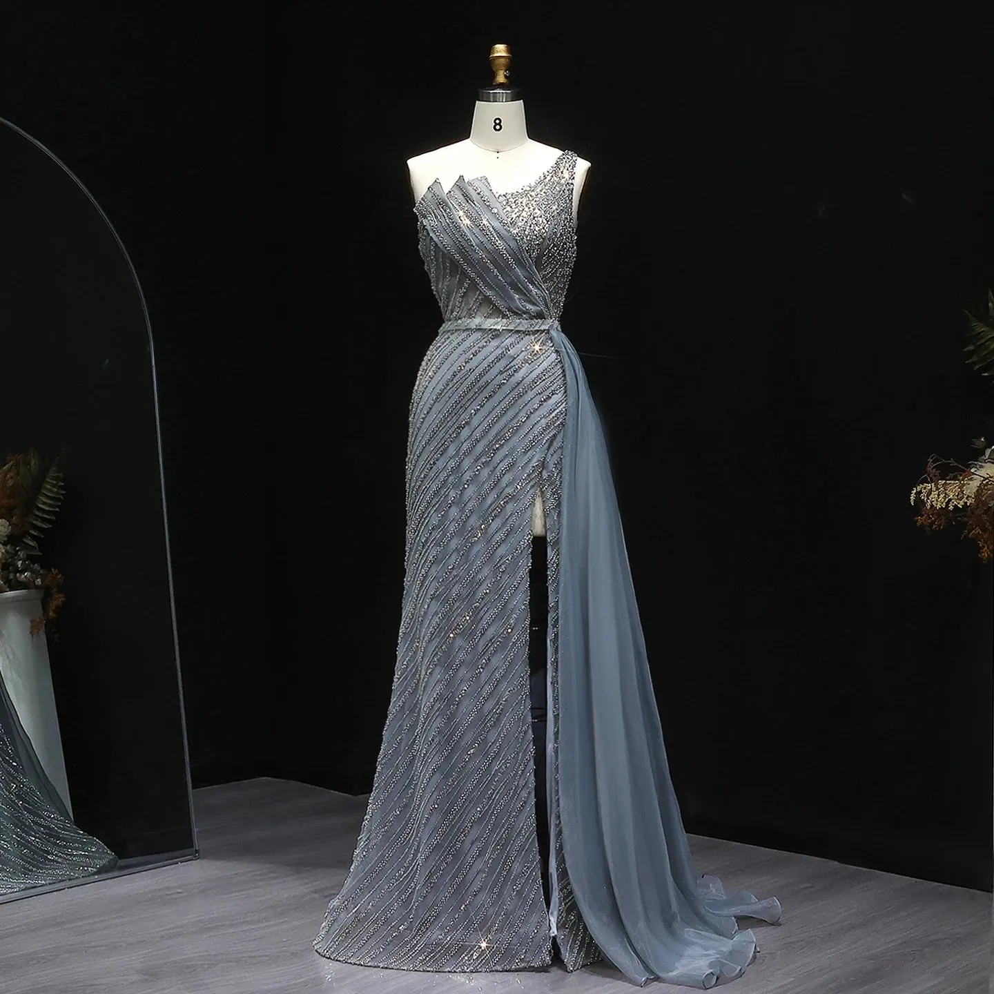 HELEN Luxury Stunning One Shoulder Evening Dress with Side Slit
