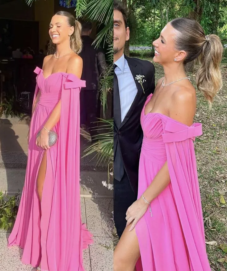 Hot Pink A Line Off Shoulder Prom Party Dress Long Formal Evening Dress    fg7508