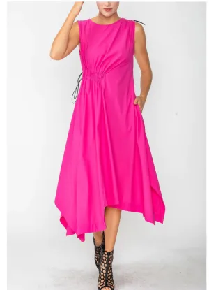 IC Collection 4635D ONE SHOULDER AND SIDE CORD DRAWED ASYMMETRICAL DRESS