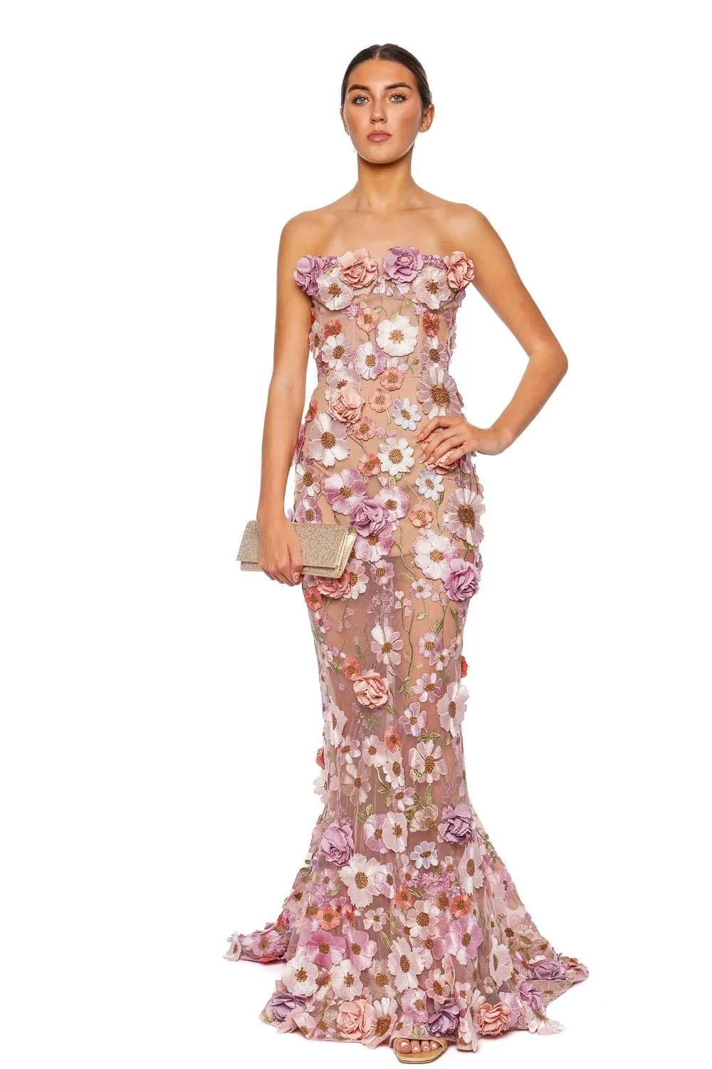Jasmine Strapless Floral Appliqué Gown