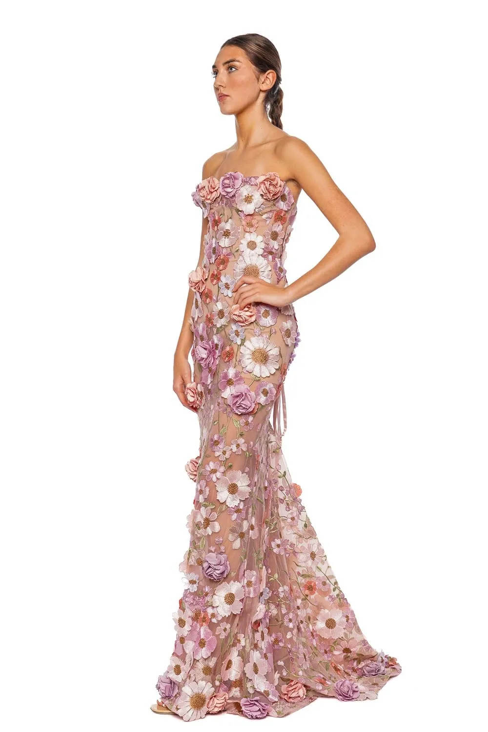 Jasmine Strapless Floral Appliqué Gown