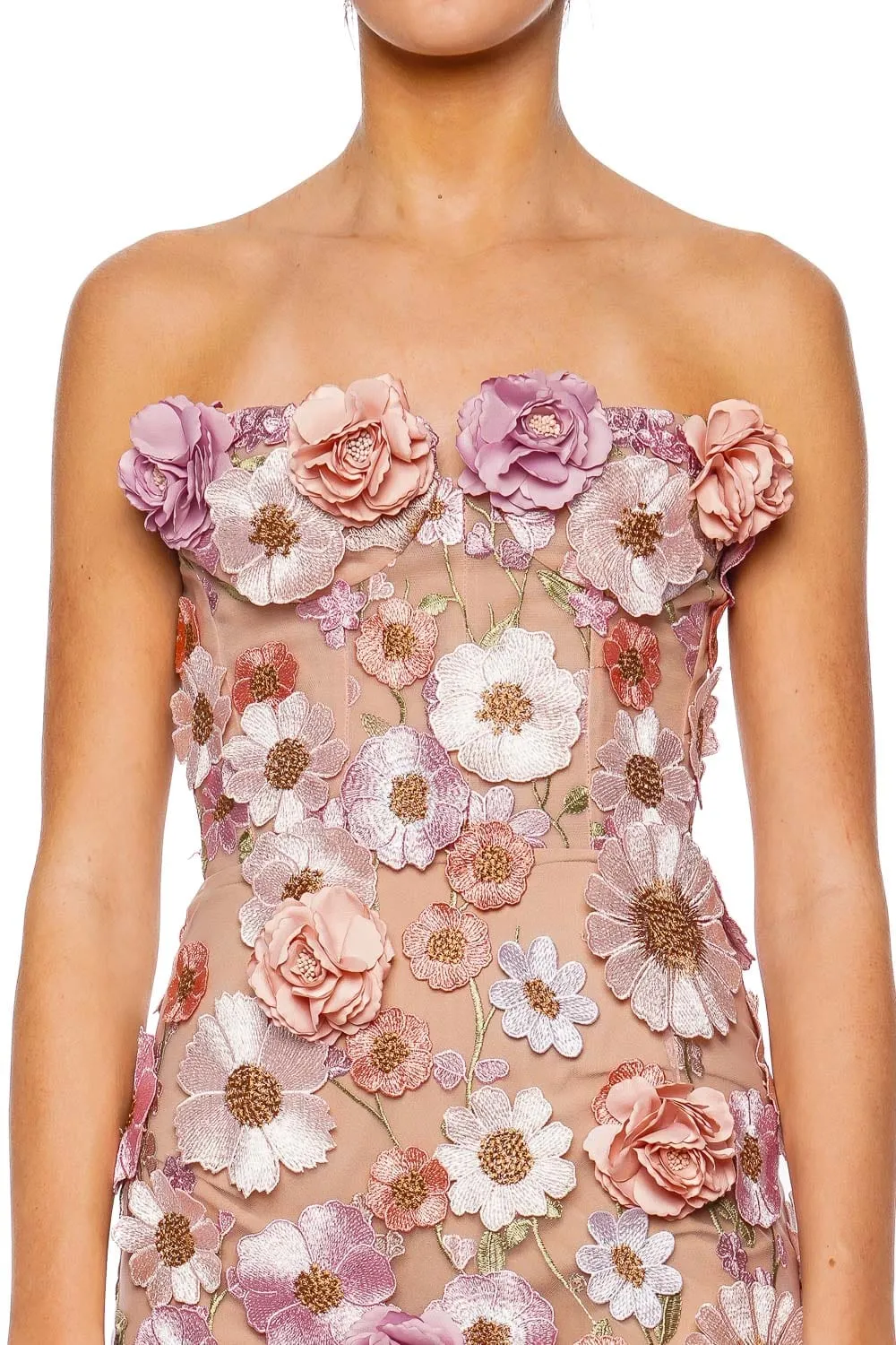 Jasmine Strapless Floral Appliqué Gown