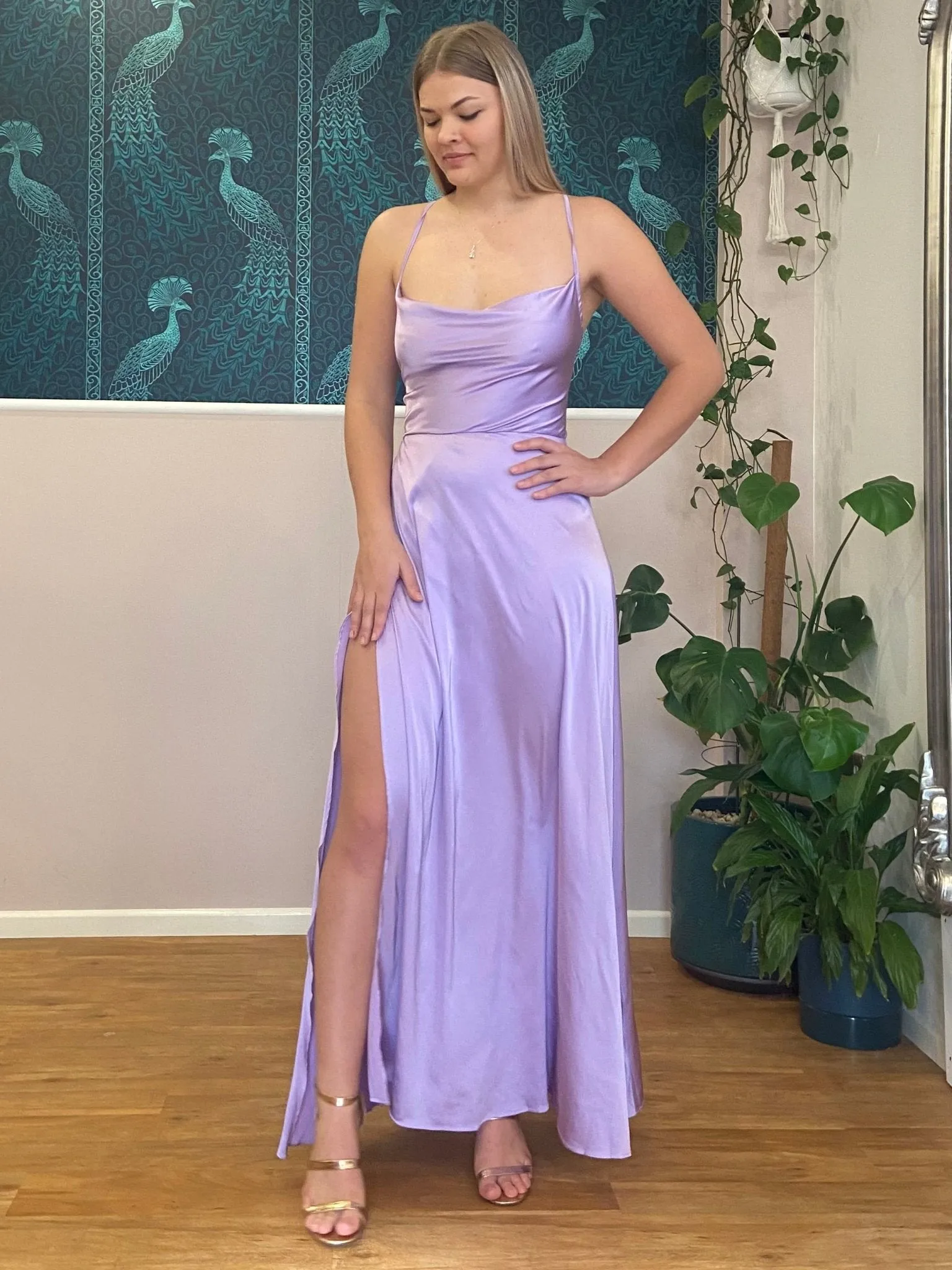 Jo ball gown with lace up back in lilac Express NZ wide