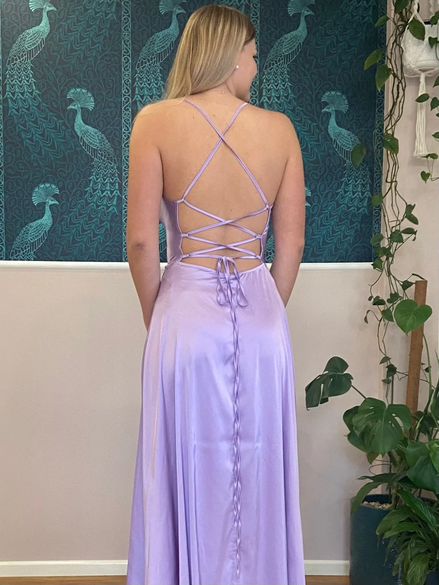 Jo ball gown with lace up back in lilac Express NZ wide