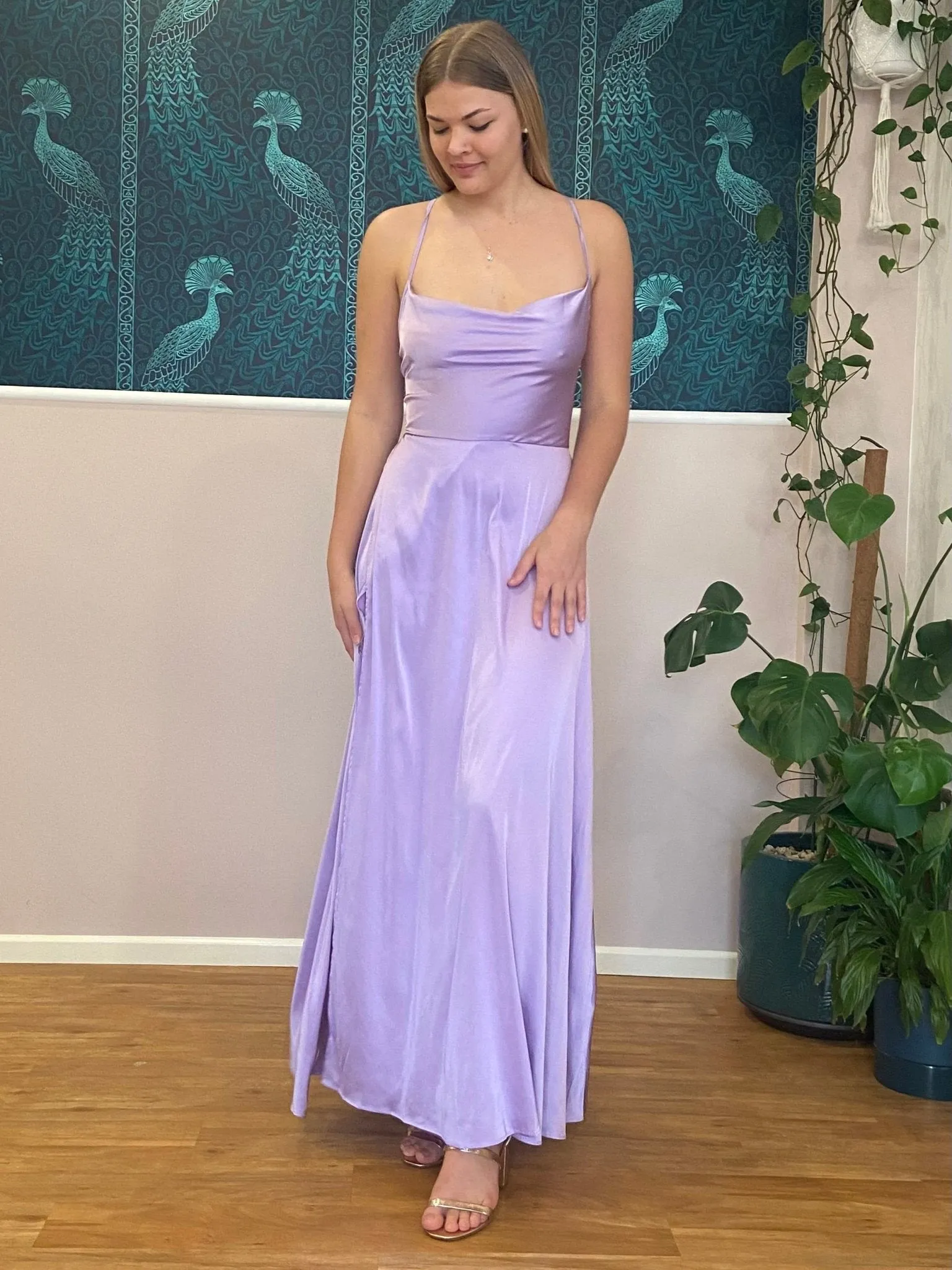 Jo ball gown with lace up back in lilac Express NZ wide