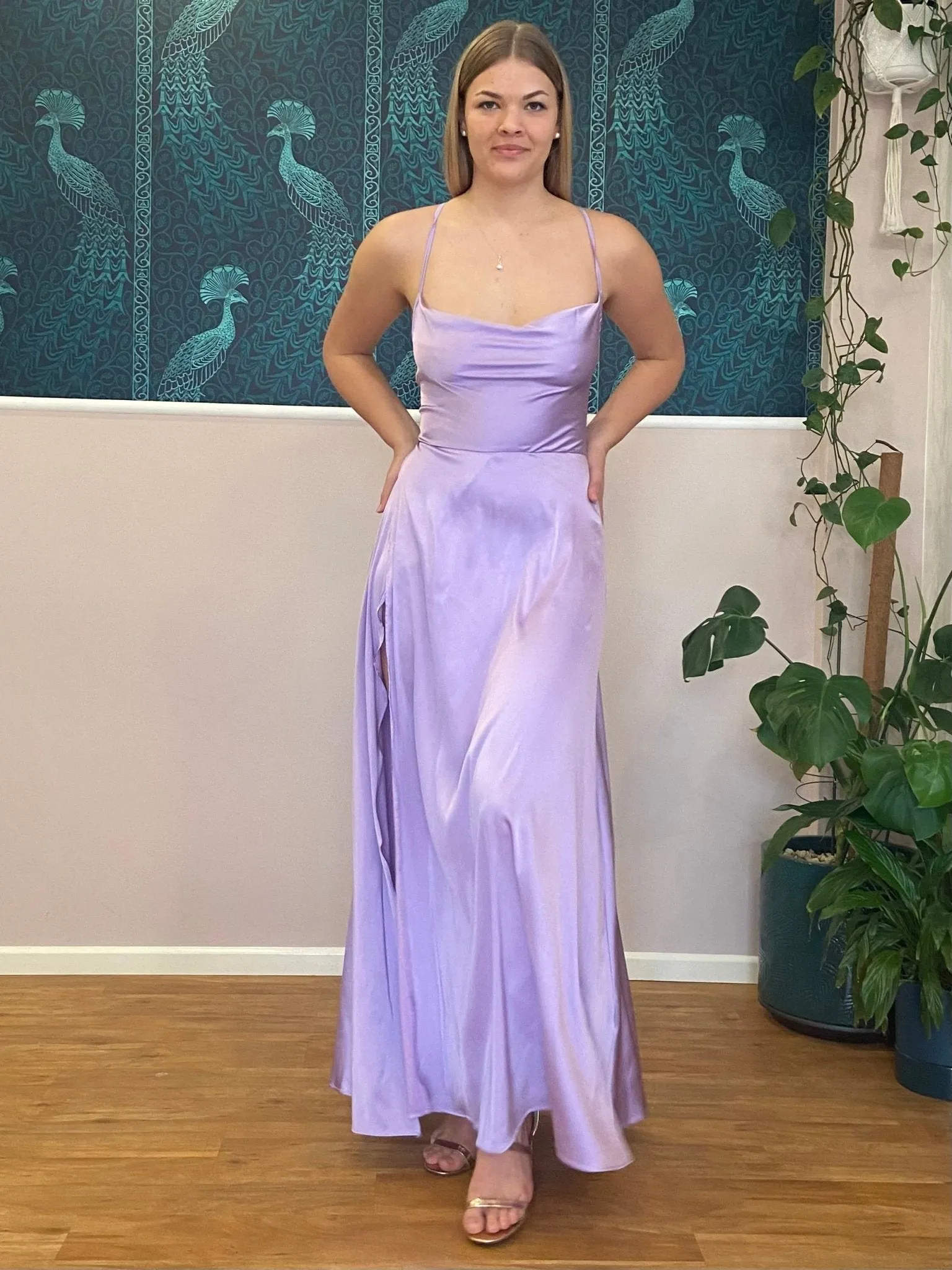 Jo ball gown with lace up back in lilac Express NZ wide