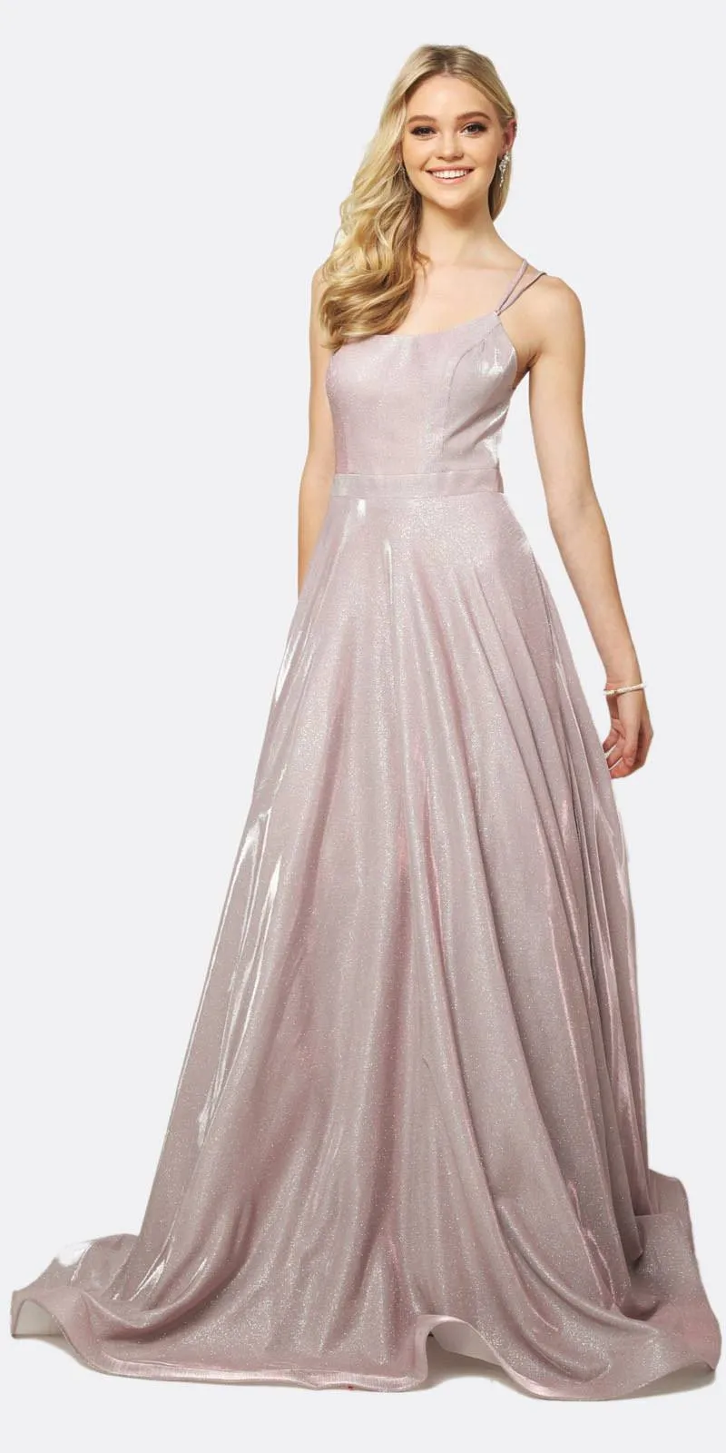Juliet 203 Long Glitter Crepe Dress Silver Back Cut Outs Pockets