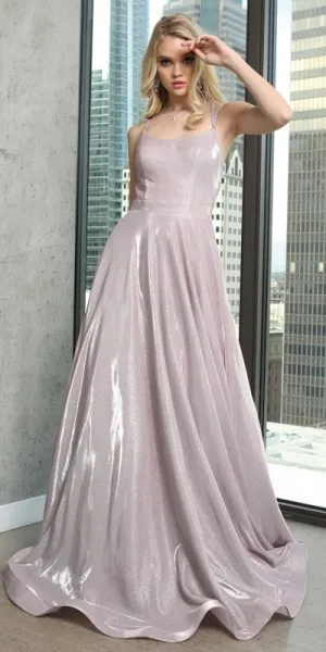 Juliet 203 Long Glitter Crepe Dress Silver Back Cut Outs Pockets