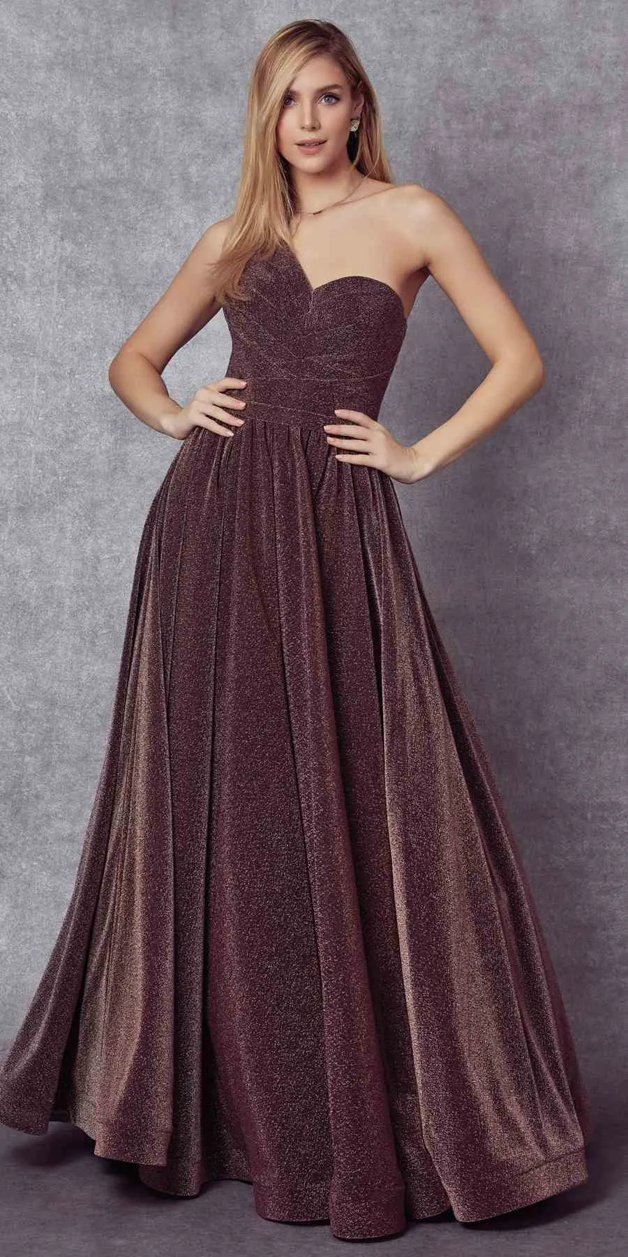 Juliet 205 Long One Shoulder Sleeveless Glitter Gown