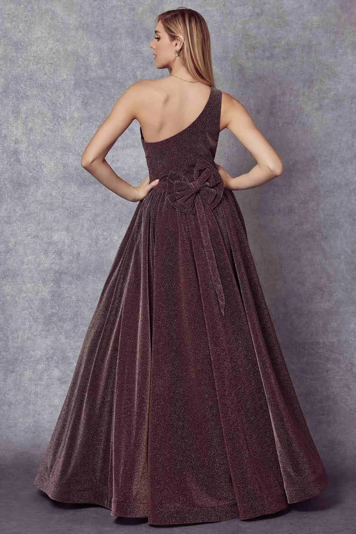 Juliet 205 Long One Shoulder Sleeveless Glitter Gown