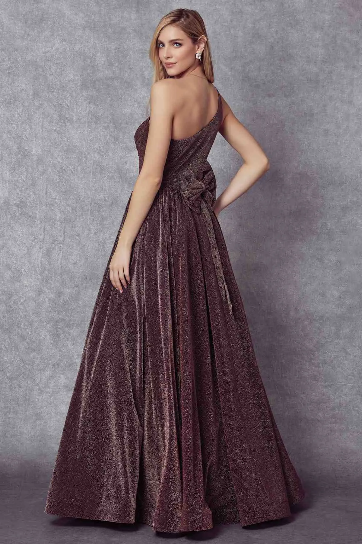 Juliet 205 Long One Shoulder Sleeveless Glitter Gown