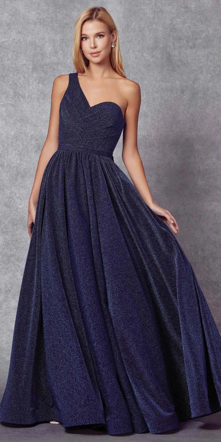 Juliet 205 Long One Shoulder Sleeveless Glitter Gown
