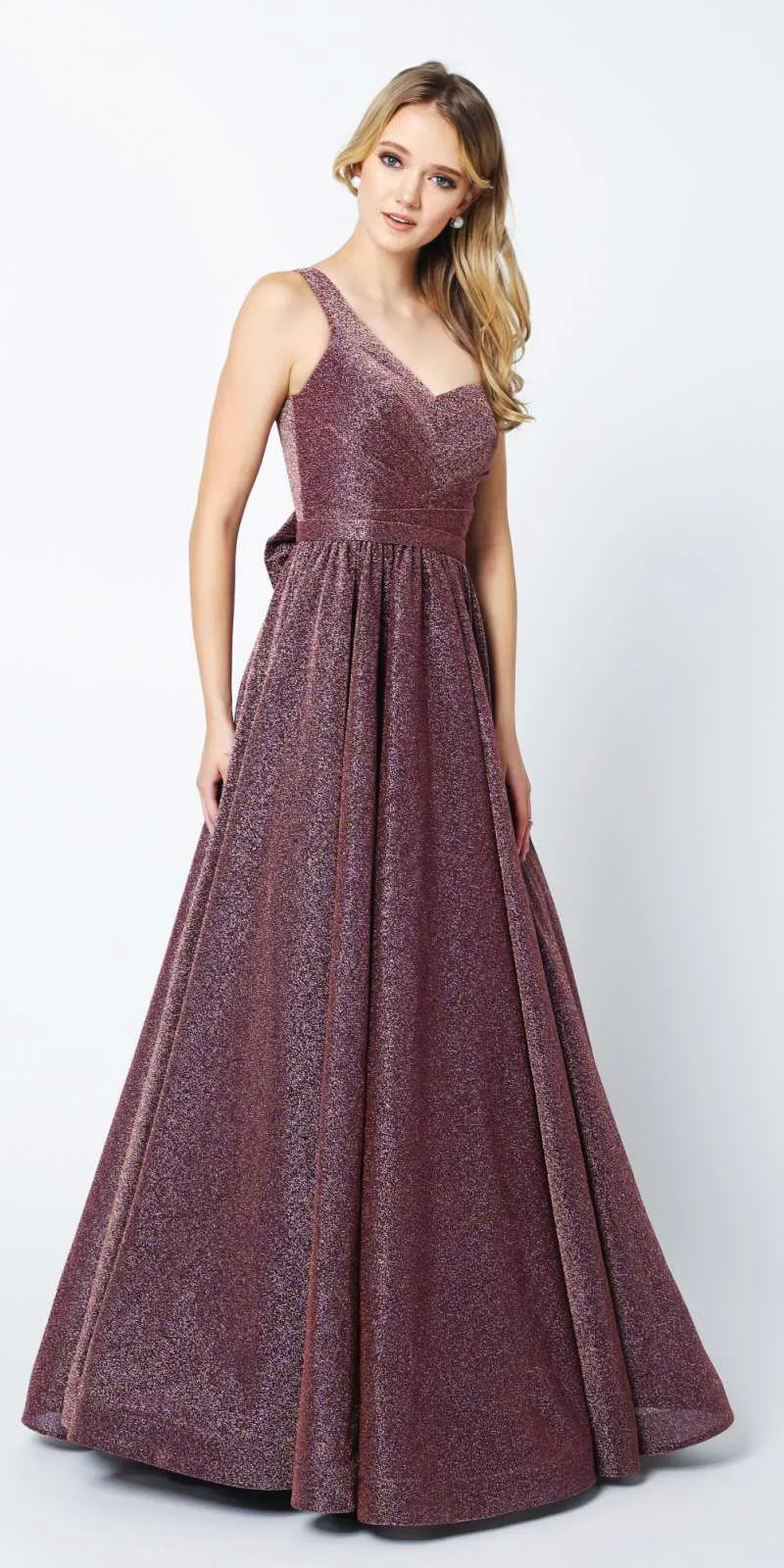 Juliet 205 Long One Shoulder Sleeveless Glitter Gown