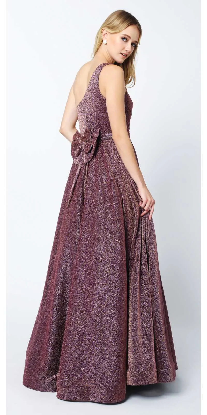 Juliet 205 Long One Shoulder Sleeveless Glitter Gown