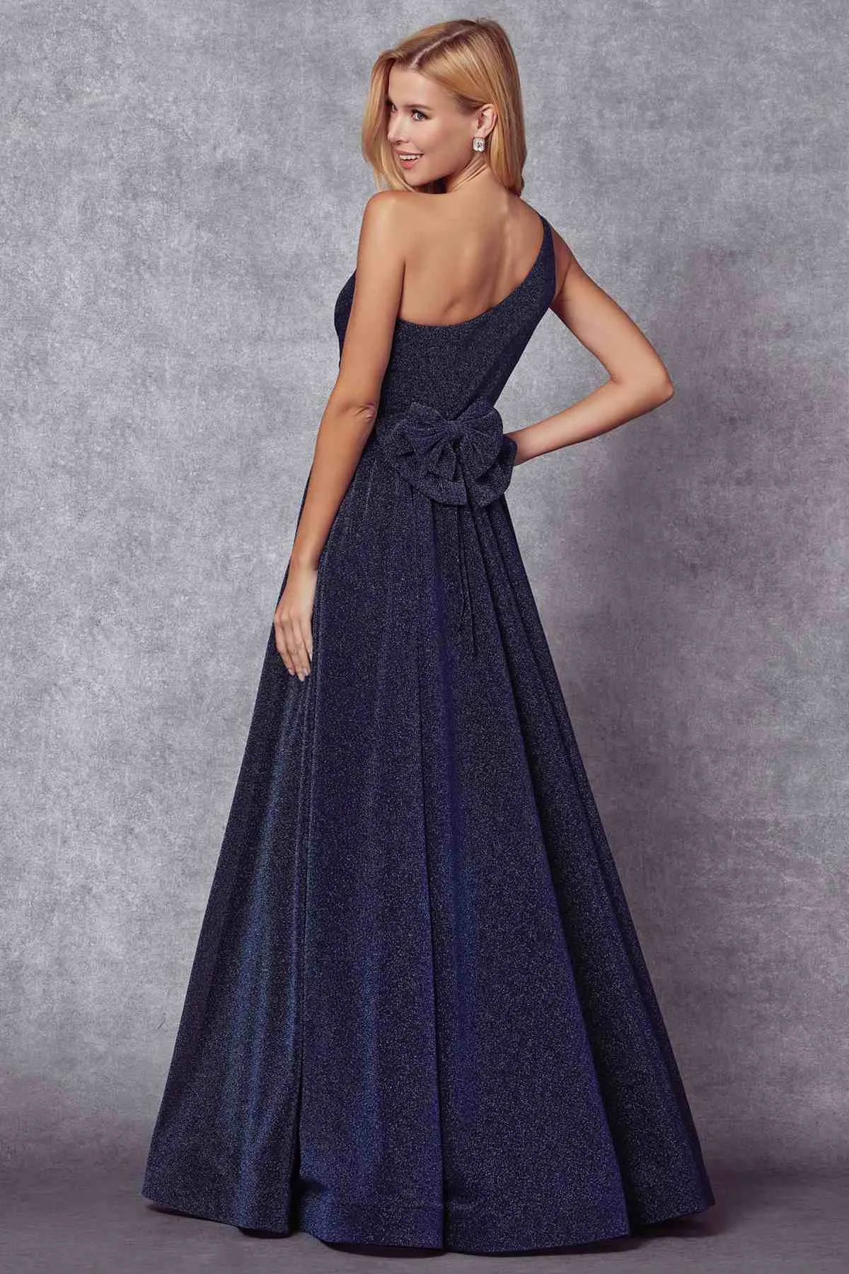 Juliet 205 Long One Shoulder Sleeveless Glitter Gown