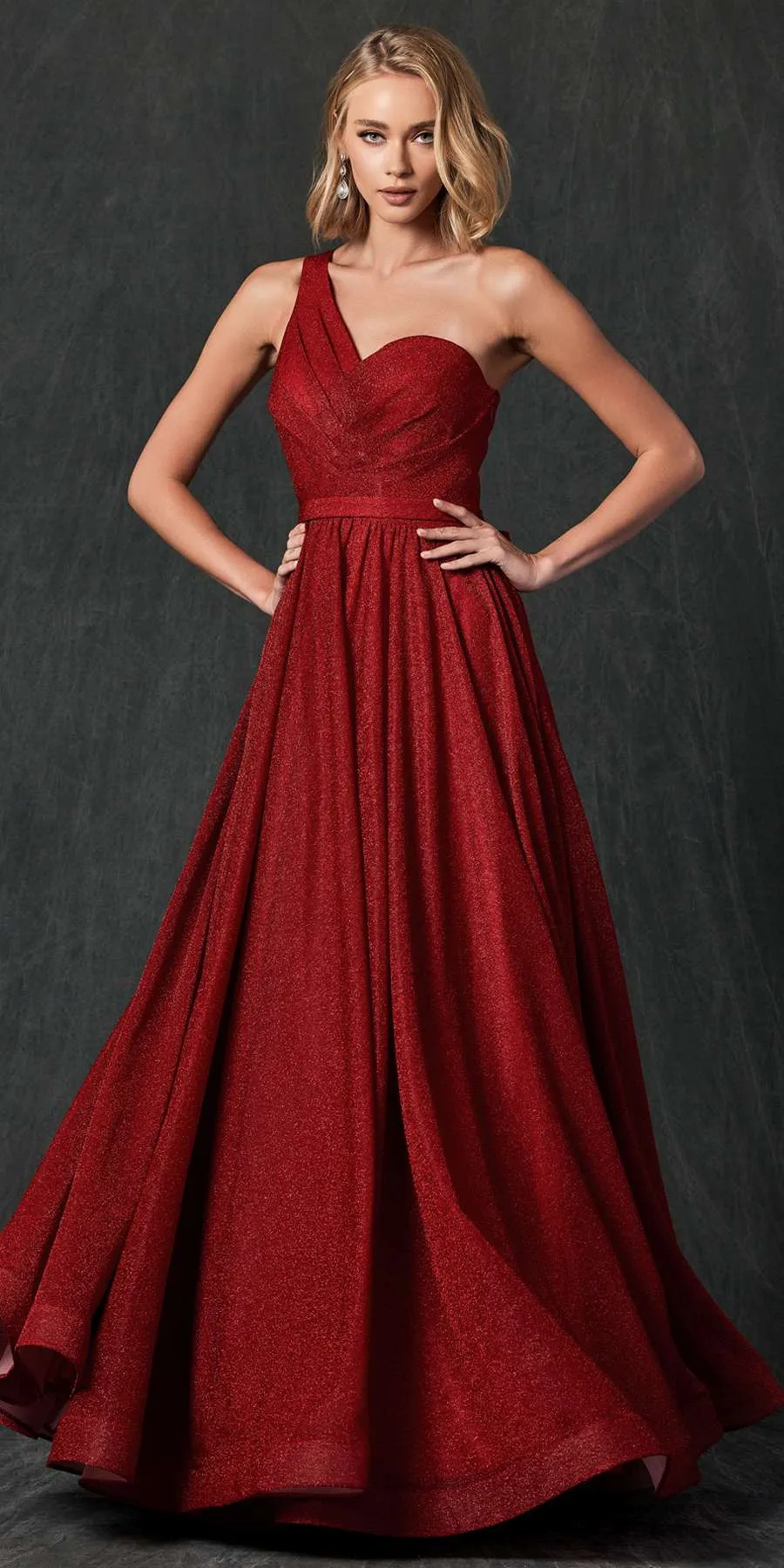 Juliet 205 Long One Shoulder Sleeveless Glitter Gown