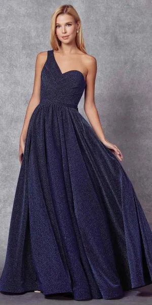 Juliet 205 Long One Shoulder Sleeveless Glitter Gown