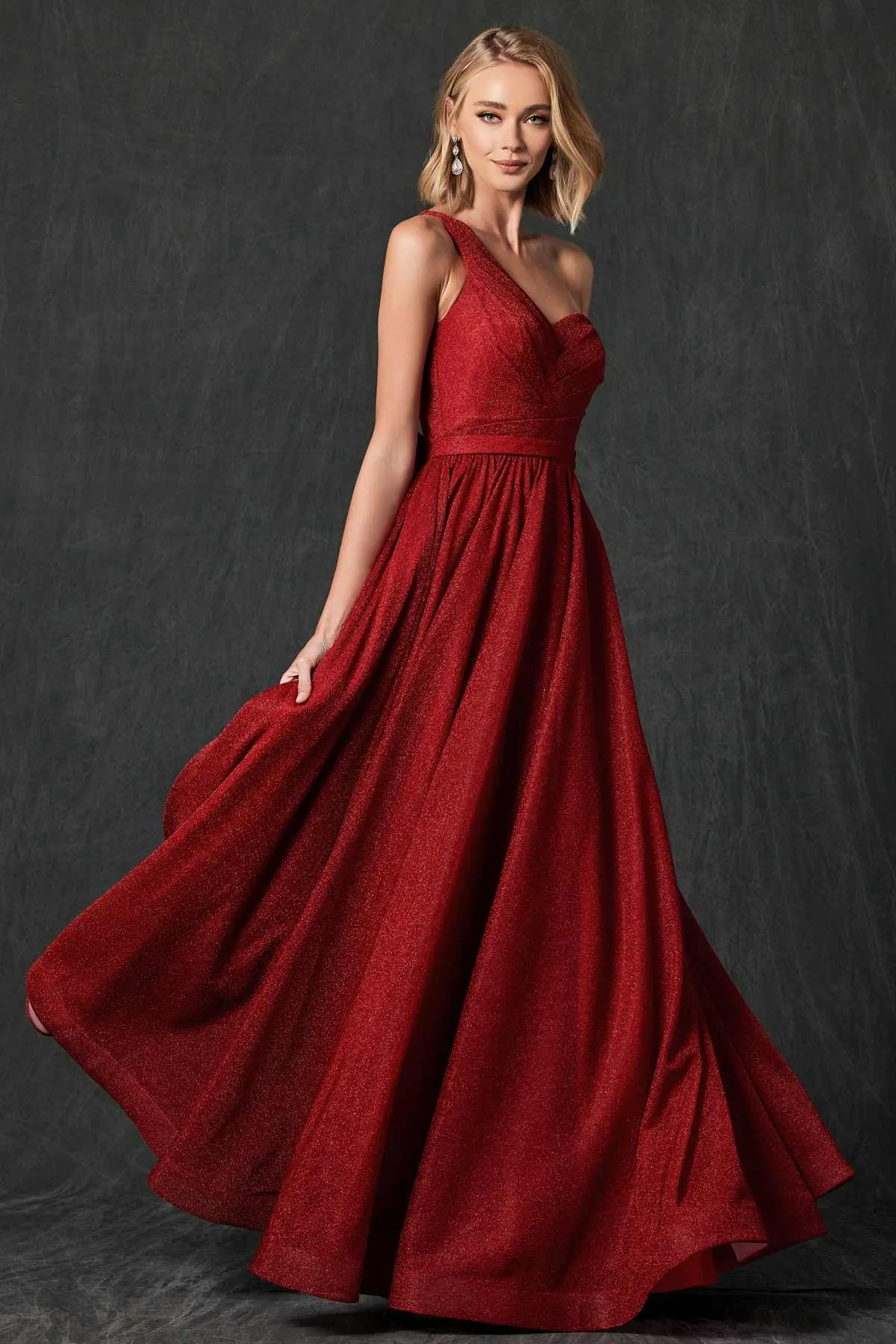 Juliet 205 Long One Shoulder Sleeveless Glitter Gown