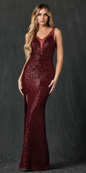 Juliet 264 Long Fitted Sequin Dress Sheer Sides