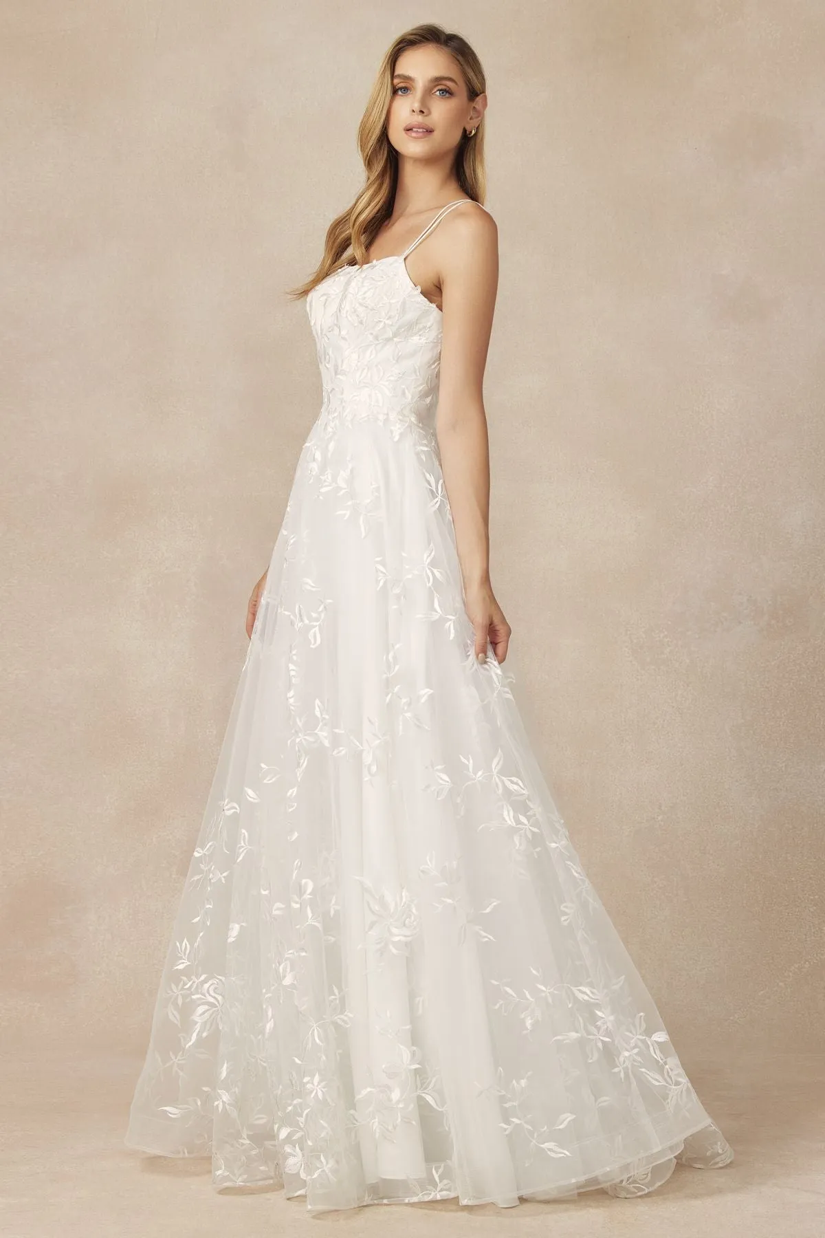 Juliet 279 Embroidered Lace Long Tulle A-Line Gown