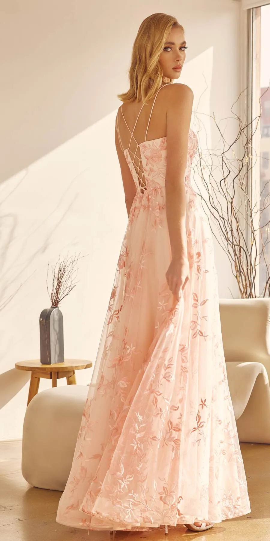 Juliet 279 Embroidered Lace Long Tulle A-Line Gown