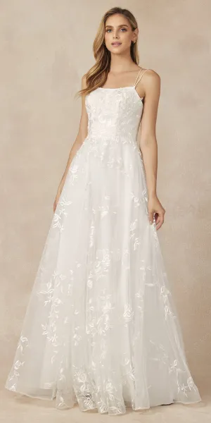 Juliet 279 Embroidered Lace Long Tulle A-Line Gown