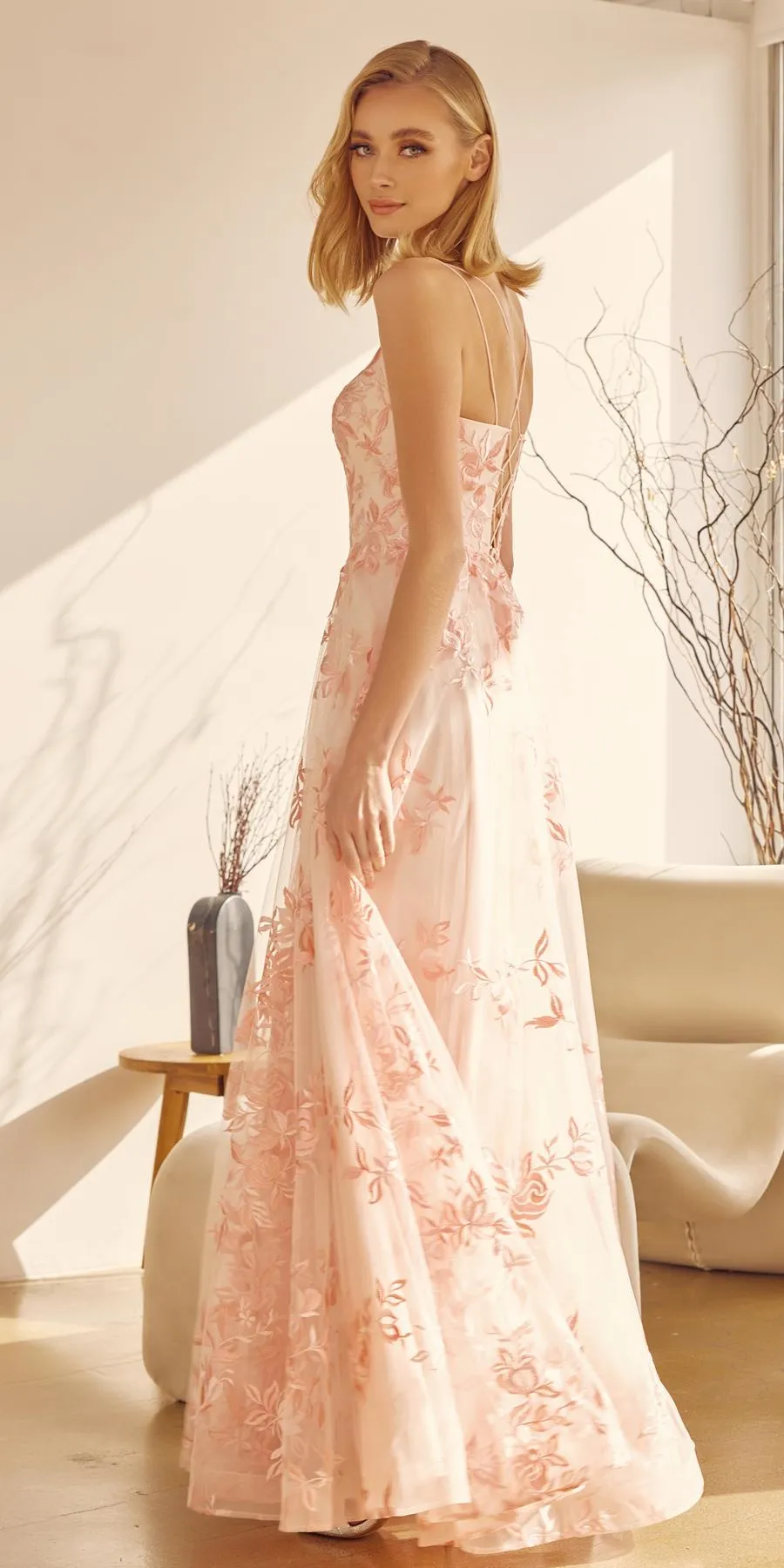 Juliet 279 Embroidered Lace Long Tulle A-Line Gown