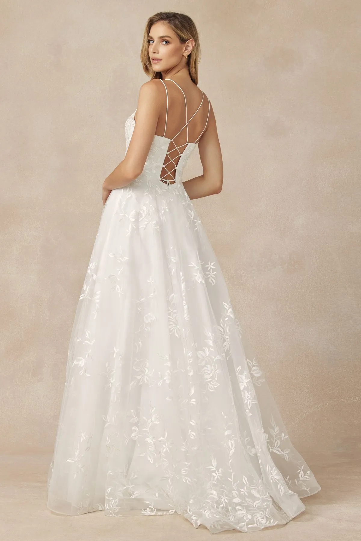 Juliet 279 Embroidered Lace Long Tulle A-Line Gown