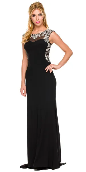 Juliet 597 Floor Length Formal Gown ITY Cap Sleeve Rhinestones