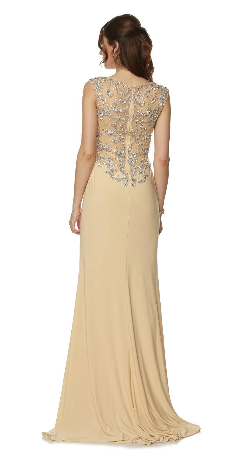 Juliet 597 Floor Length Formal Gown ITY Cap Sleeve Rhinestones