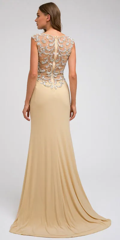 Juliet 597 Floor Length Formal Gown ITY Cap Sleeve Rhinestones