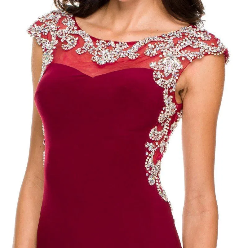 Juliet 597 Floor Length Formal Gown ITY Cap Sleeve Rhinestones