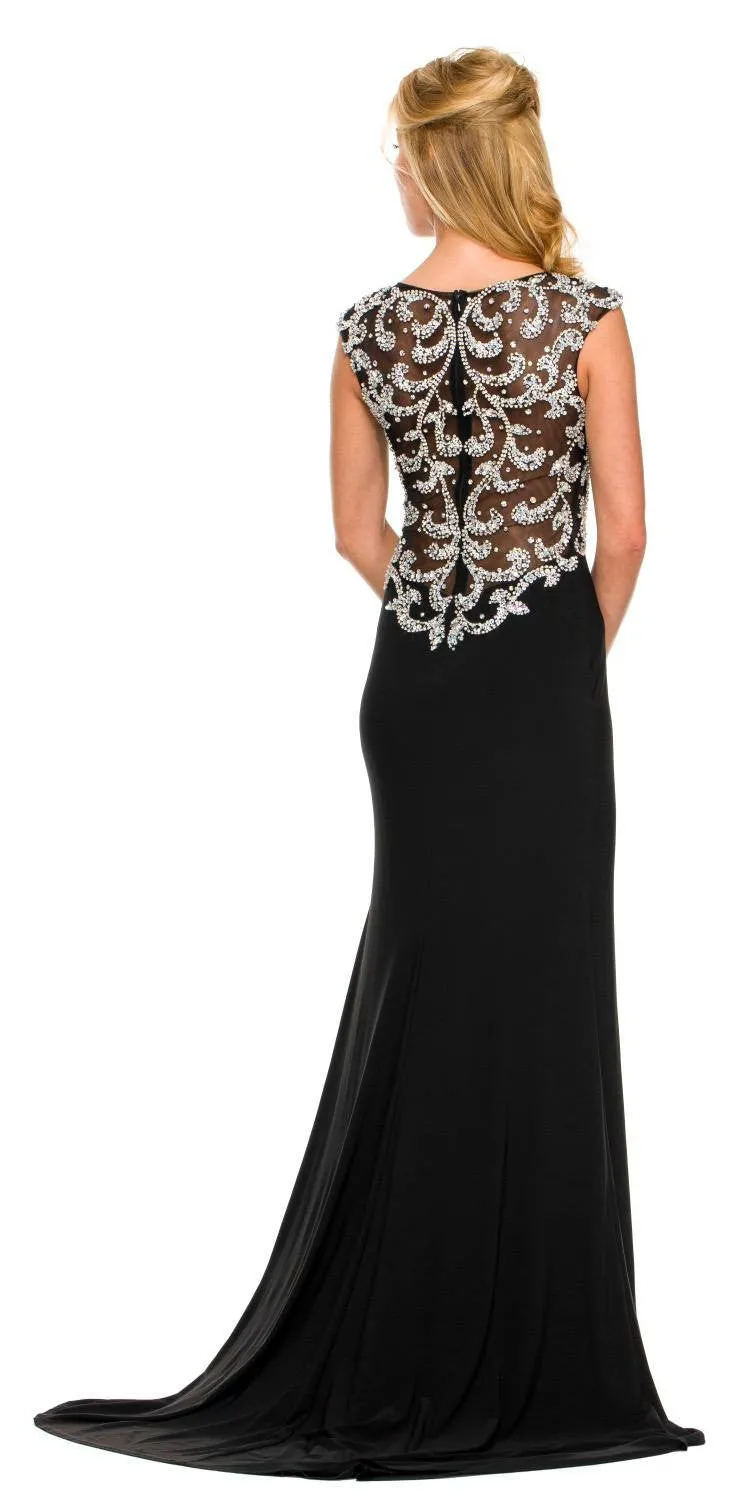 Juliet 597 Floor Length Formal Gown ITY Cap Sleeve Rhinestones