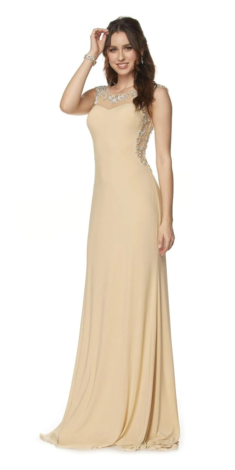 Juliet 597 Floor Length Formal Gown ITY Cap Sleeve Rhinestones