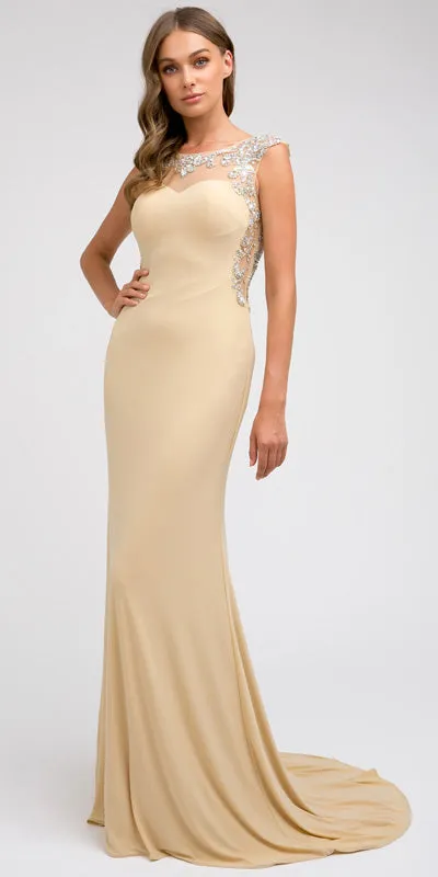 Juliet 597 Floor Length Formal Gown ITY Cap Sleeve Rhinestones